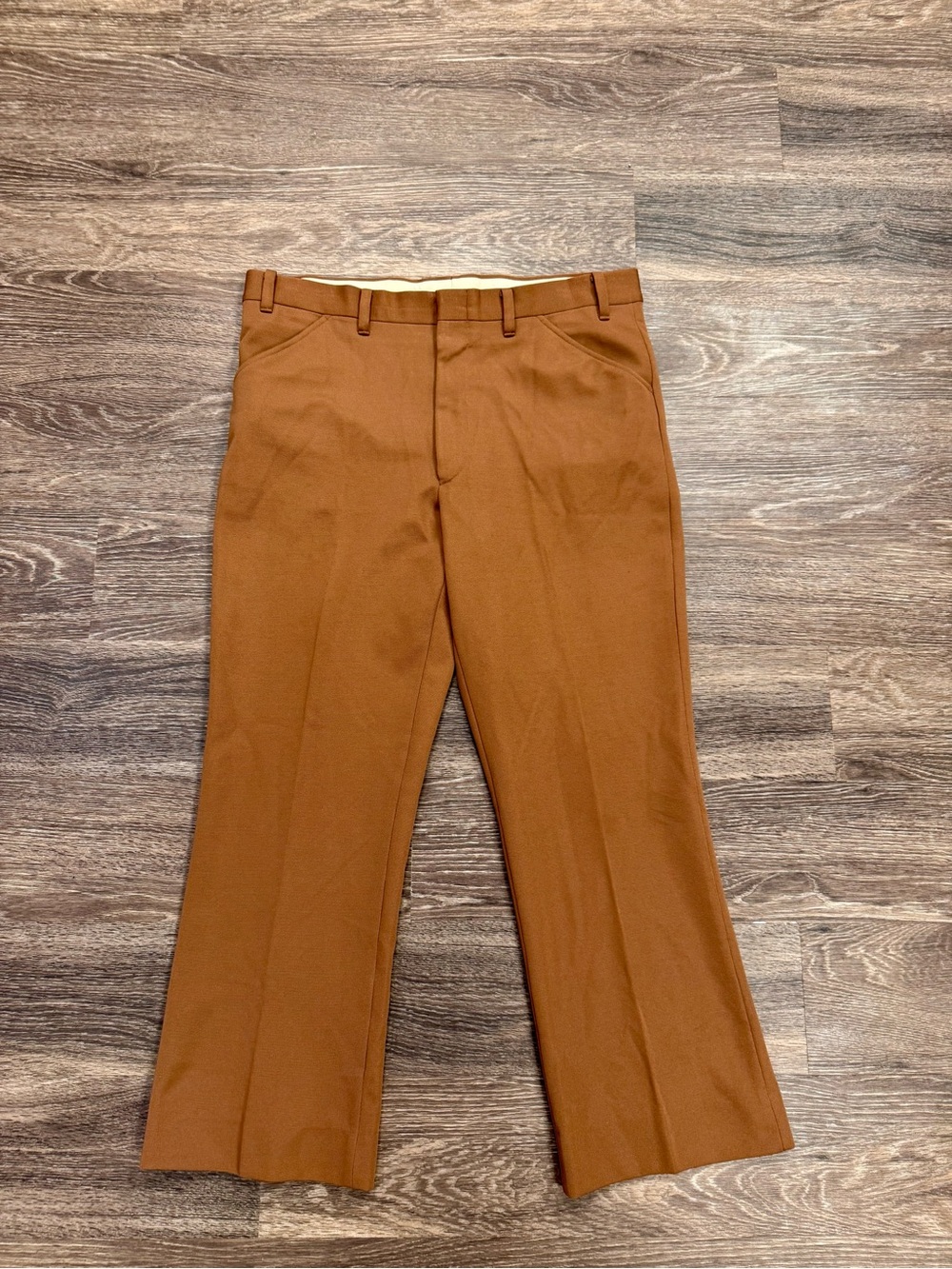 Vintage 70s Rust Brown Polyester Knit Slacks Talon Zip Mens 38x28